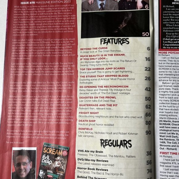 Scream Mag May 2023-Evil Dead-Omen-Renfield-Deathship-Scream-Swamp Thing - Picture 2 of 9